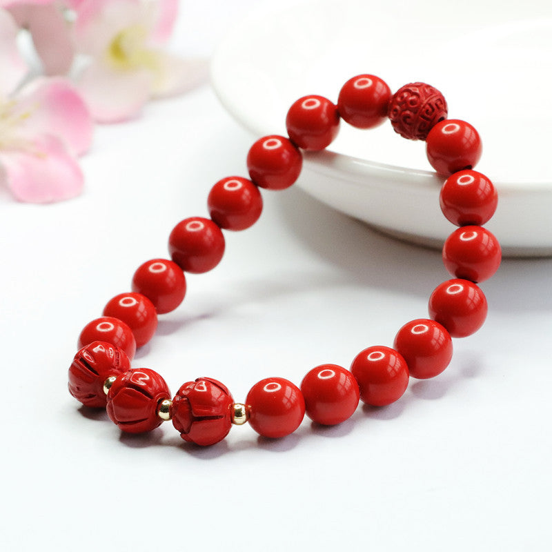 Red Sand Lotus Sterling Silver Bracelet with Cinnabar Stone