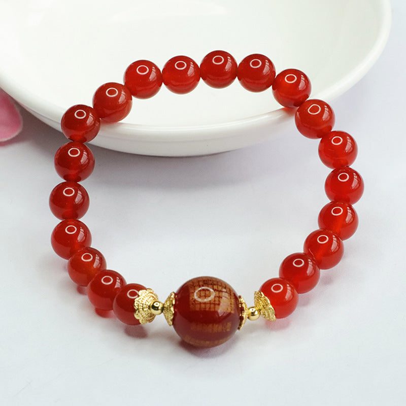 Fortune's Favor Sterling Silver Agate Heart Sutra Bracelet