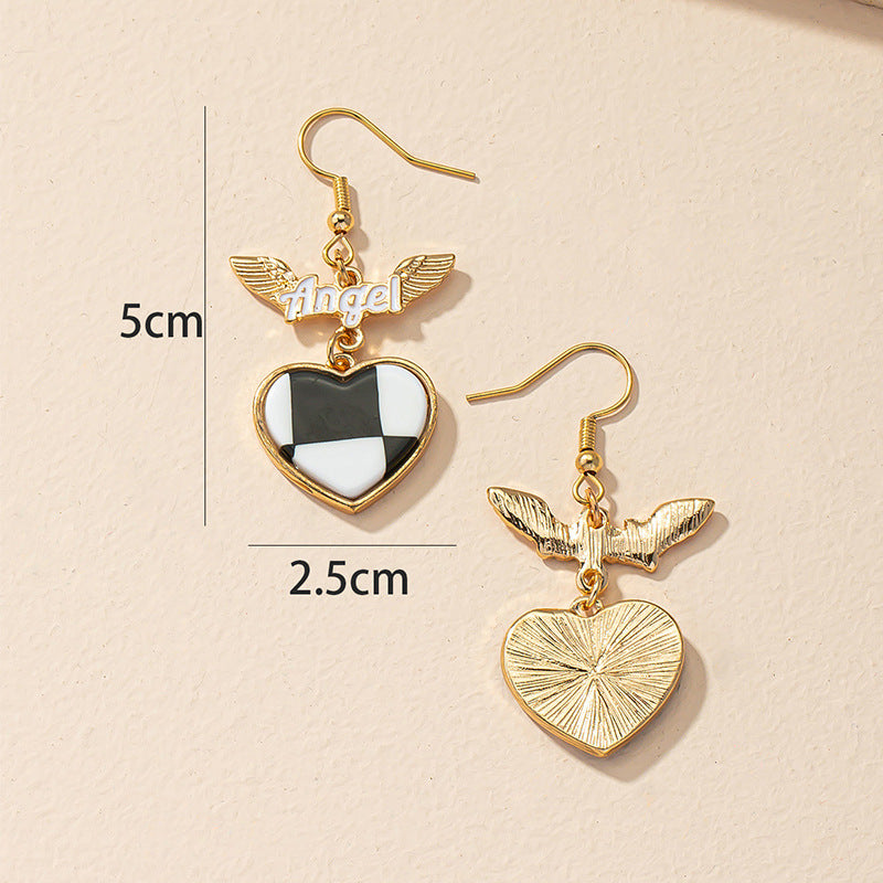 Angel Love Check Pattern Earrings with Cold and Fashionable Personality