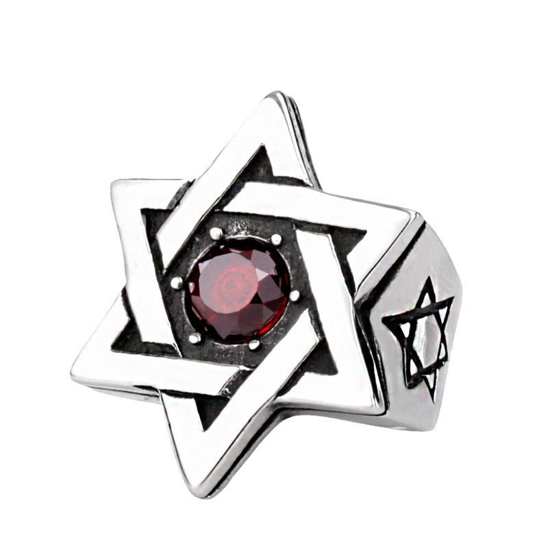 Men's Hexagram Ring in Titanium Steel with Zircon Inlay - Retro European and American Style Jewelry