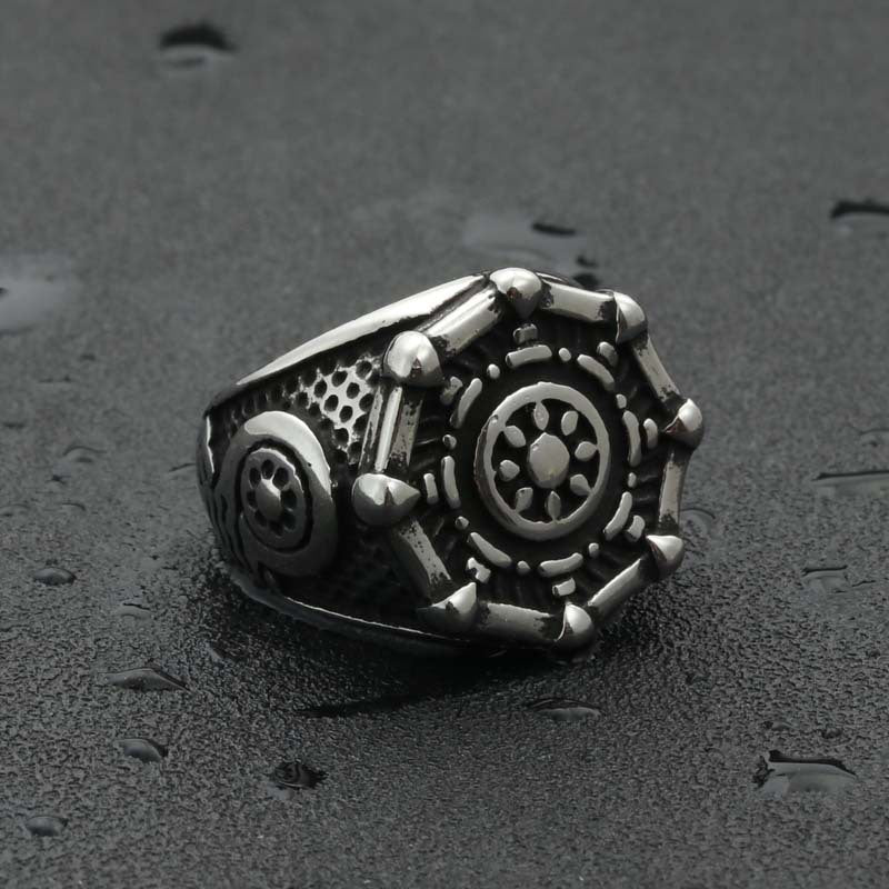 Titanium Steel Nautical Adventure Ring - Retro Hipster Punk Design for Men