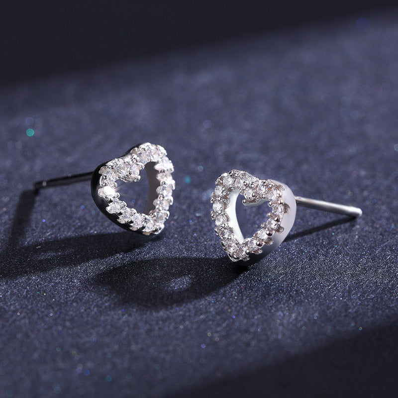 Heart-shaped Sterling Silver Earrings with Zircon Gem