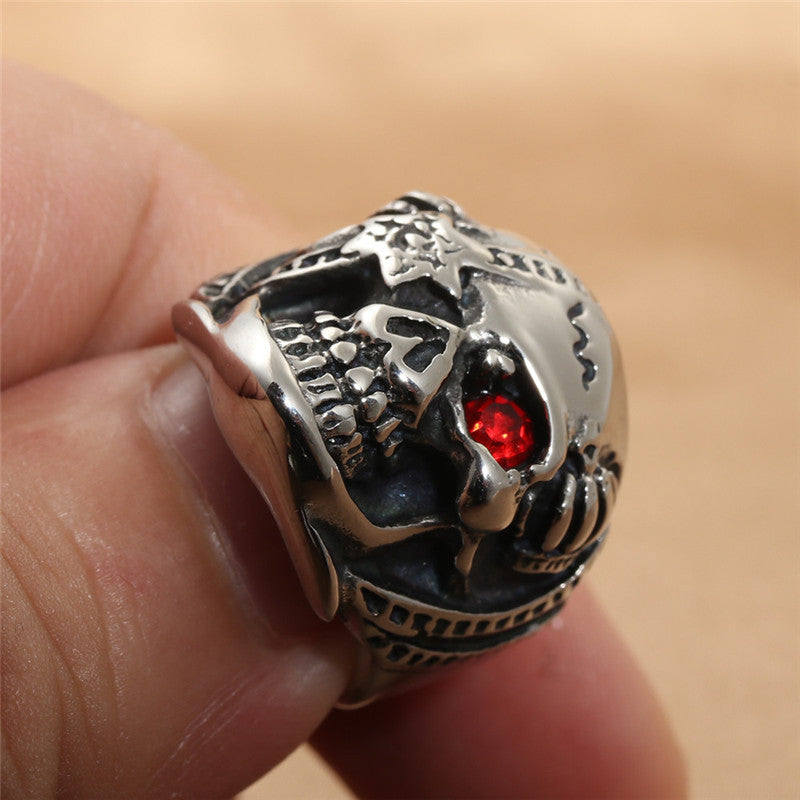 Titanium Steel Diamond-Encrusted Skull Ring for Men - Retro Trendy Accessory