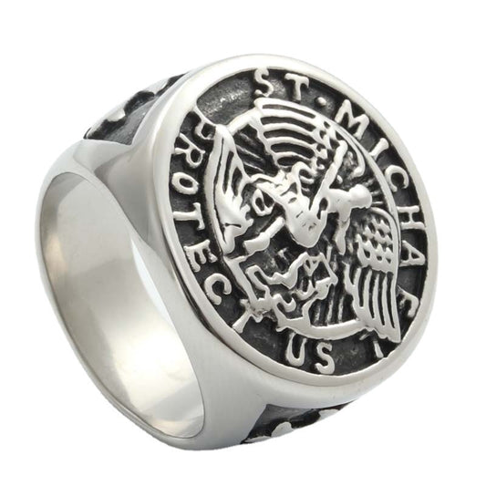 Titanium Steel Angel and Cross Ring for Men - Retro Trendy Accessory