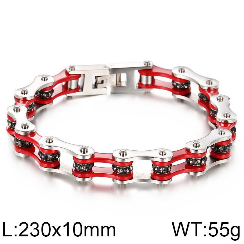 Trendy Men's Titanium Steel Locomotive Bracelet with Zircon Accents