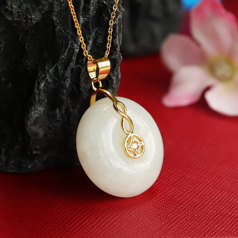 Hetian Jade Safe Buckle Necklace with White Jade Pendant