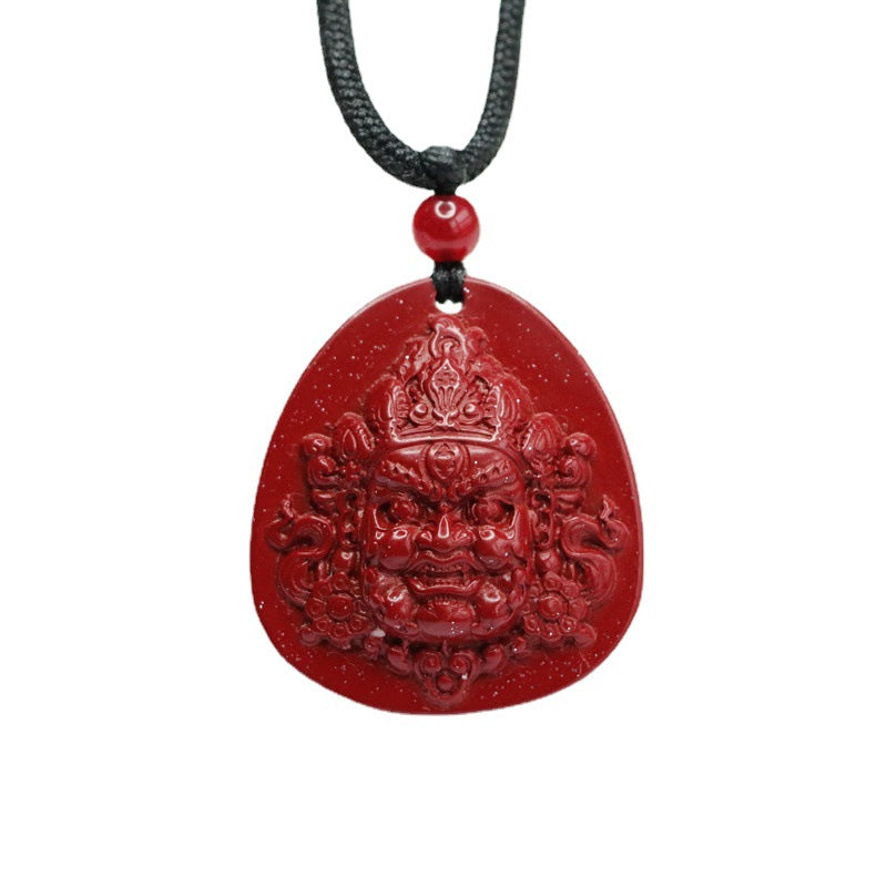 Zhong Kui Head Statue Sterling Silver Cinnabar Stone Pendant