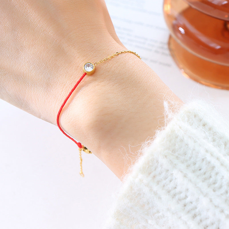 Exquisite Red Rope Bracelet for Men and Women - Titanium Steel Gold-Plated Hand Woven Chain Bracelet