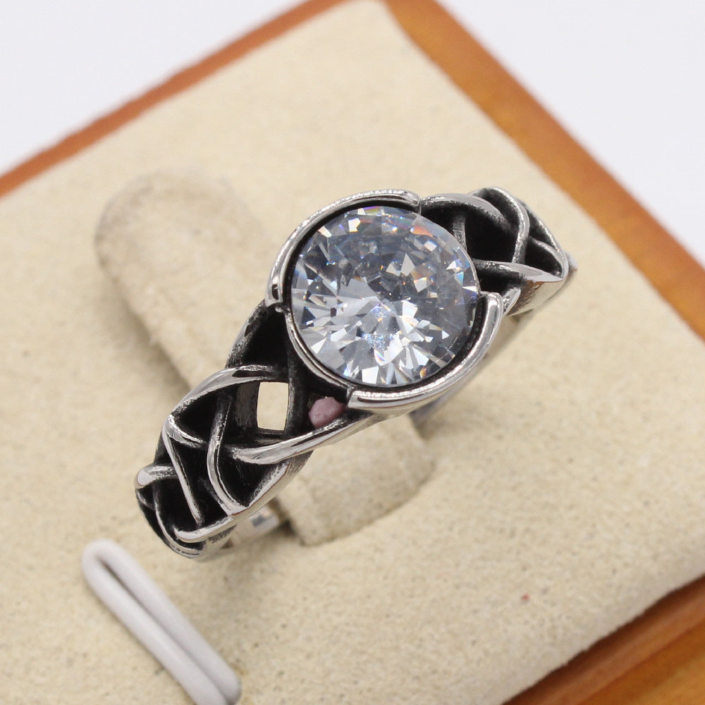 Vintage Viking Celtic Round Zircon Titanium Steel Ring for Men