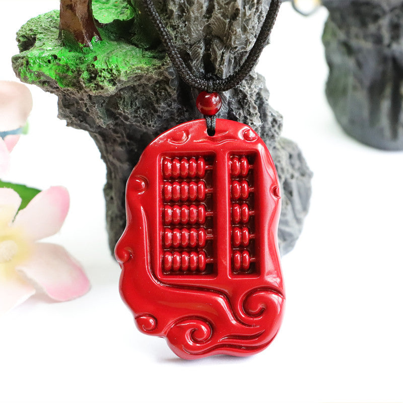 Cinnabar Charm Pendant Embellished with Purple Gold Sand and Abacus