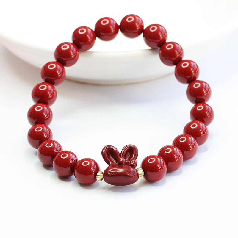 Cinnabar Stone Sterling Silver Rabbit Bracelet