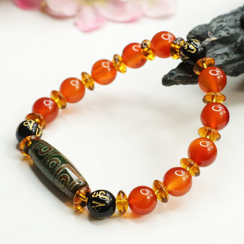 Nine Eyed Heavenly Bead Agate Mantra Bracelet