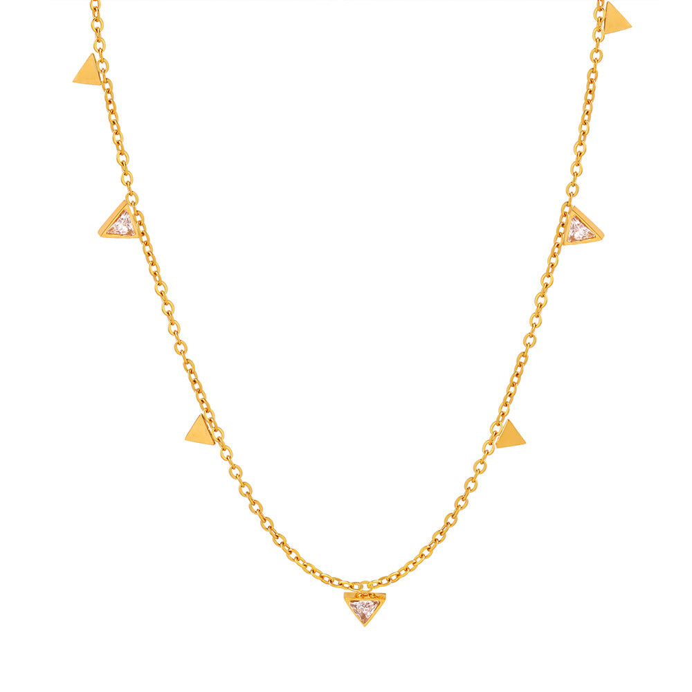 Luxurious Minimalist Triangle Zircon Collarbone Necklace in Gold Plated Titanium Steel