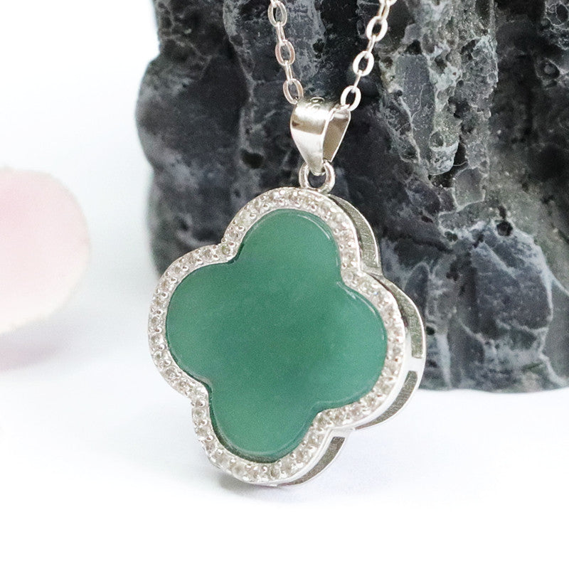 Ice Blue Green Jadeite Clover Necklace