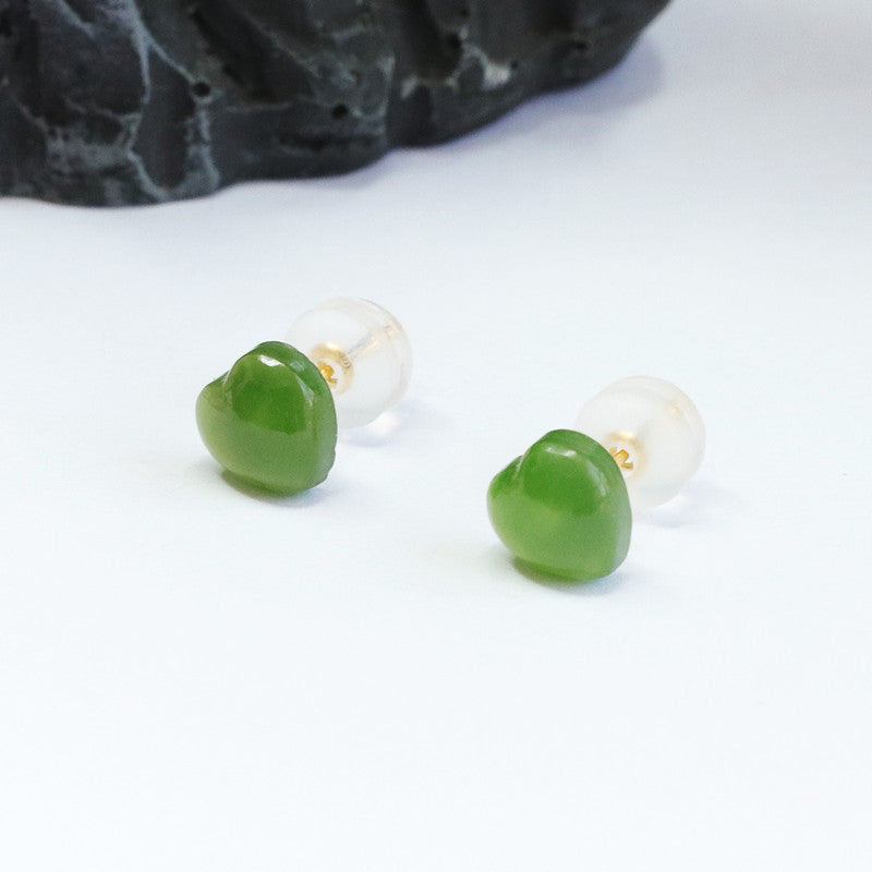 Green Jade Love Earrings with Sterling Silver Needles