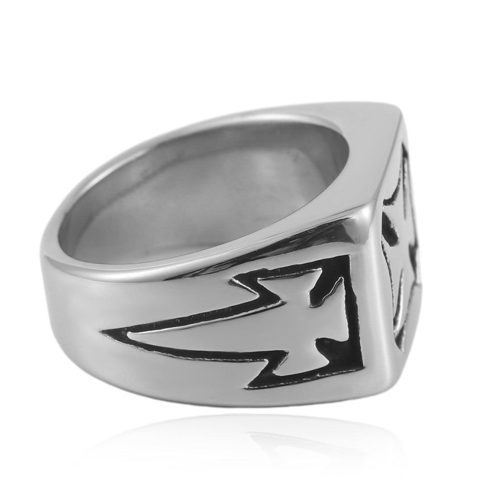 Titanium Steel Retro Cross Ring for Men - European and American Style