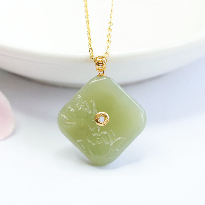 Jade Blossom Sterling Silver Necklace with Hotan Jade Pendant