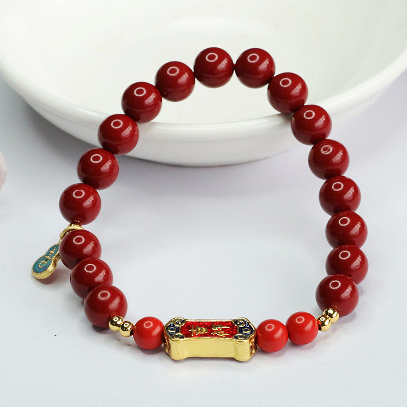 Purple and Gold Cinnabar Ruyi Bracelet for Women - Sterling Silver