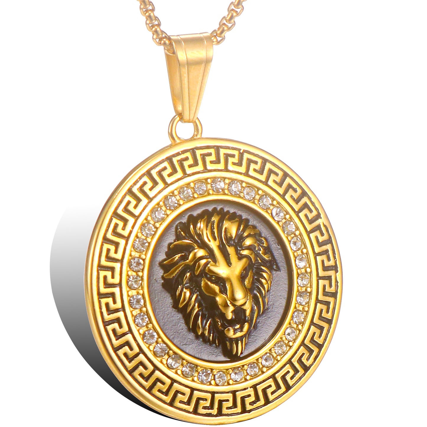 Stylish Lion Head Titanium Steel Pendant with Diamond Accents for Men - Personalized Retro Design