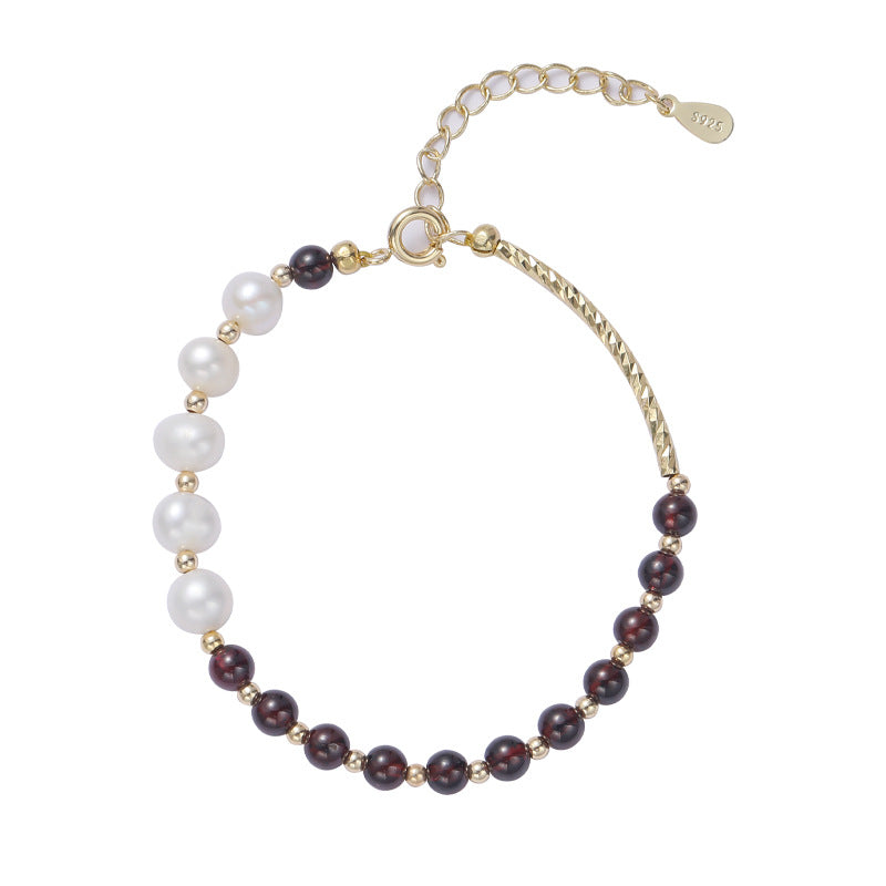 Fortune's Favor Garnet and Pearl Sterling Silver Elbow Bracelet