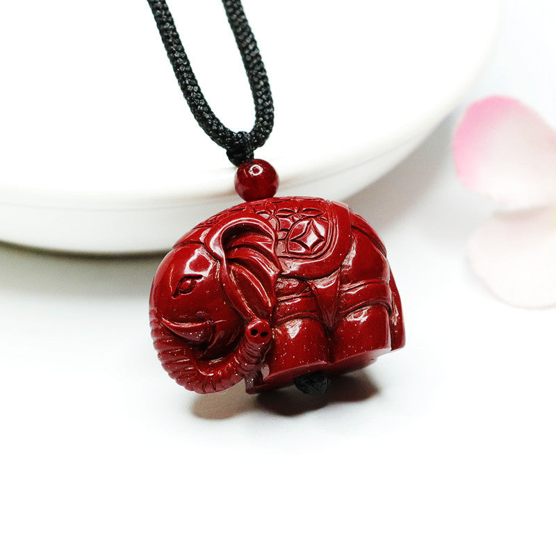 Lucky Elephant Purple Gold Sand Pendant with Cinnabar Stone