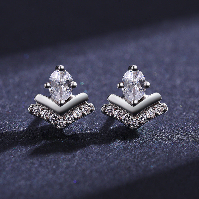 S925 Sterling Silver Geometric Crown Earrings with Zircon Accent