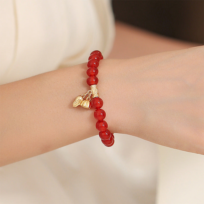 Year of the Animal Red Agate Bracelet with Rock Crystal and Sterling Silver Beads