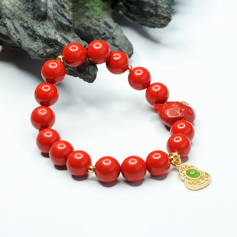 Red Cinnabar and Jade Gourd Zodiac Pig Bracelet