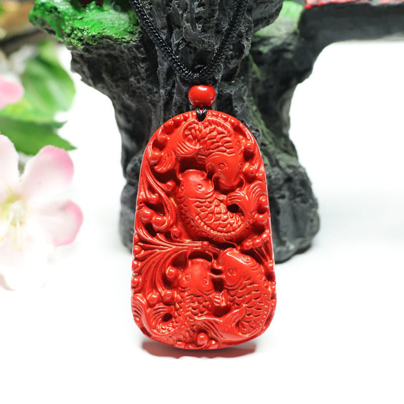 Cinnabar Lotus Leaf Fish Pendant Jewelry