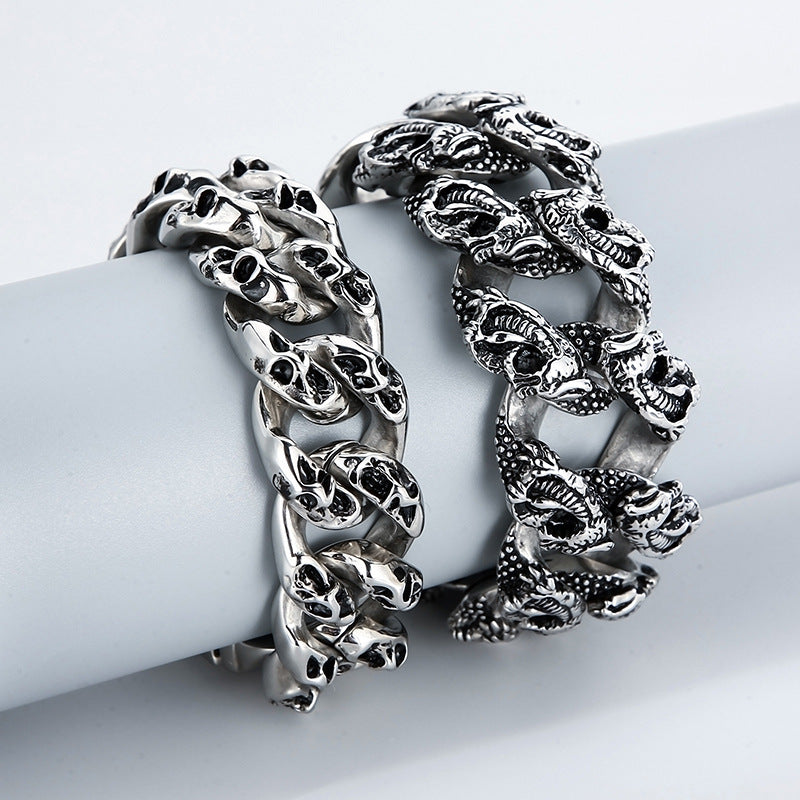 Punk-Inspired Stainless Steel Skull Bracelet for Men with Creative Titanium Finish