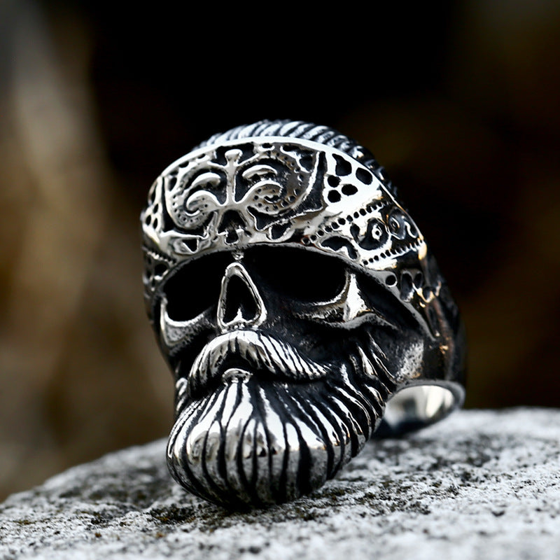 Punk Skull Stainless Steel Ring for Men - Wholesale Retro Beard Titanium Steel Design