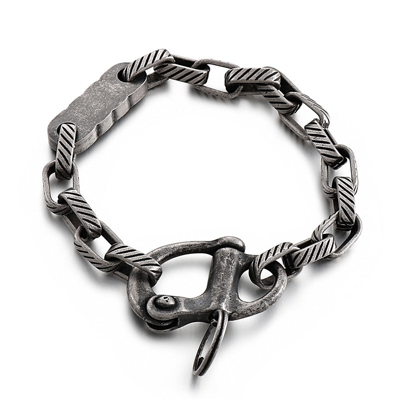 Retro Titanium Steel Bracelet for Men - European and American Style Square Striped Keychain Accessory