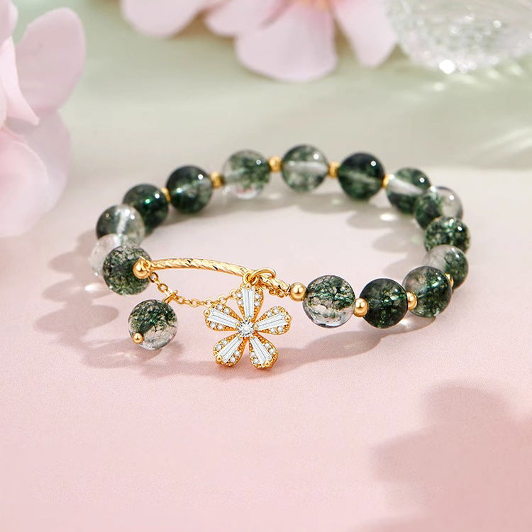 Green Ghost Cherry Blossom Sterling Silver Crystal Beaded Bracelet - High Class Gift for Girlfriend's Birthday