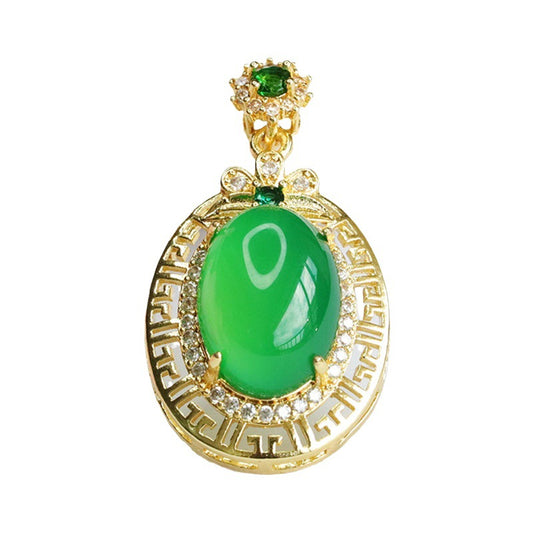 Green Chalcedony Clover Zircon Pendant with Sterling Silver