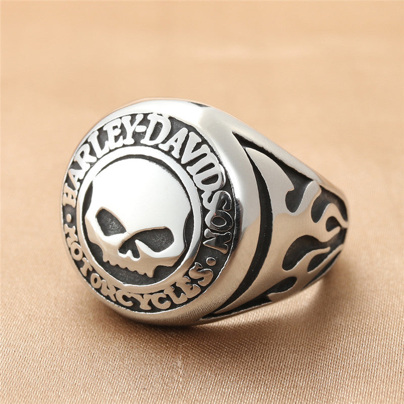 Titanium Steel Retro Skull Ring for Men - Trendy Stainless Steel Letter Ring in Sizes 7-13