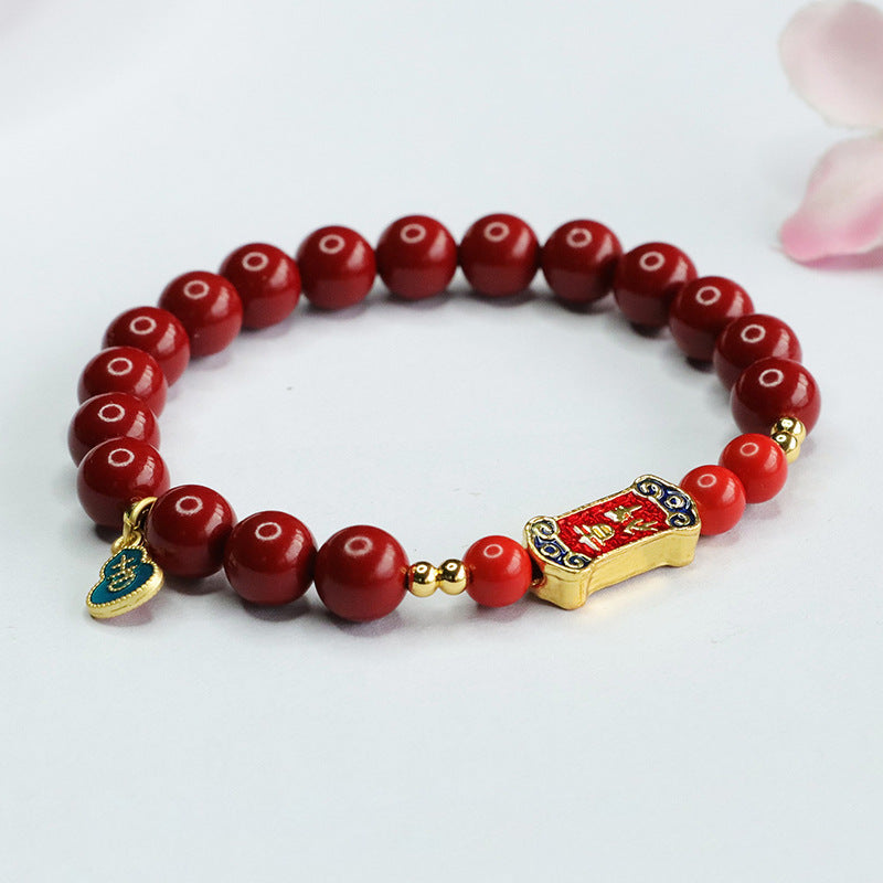 Purple and Gold Cinnabar Ruyi Bracelet for Women - Sterling Silver