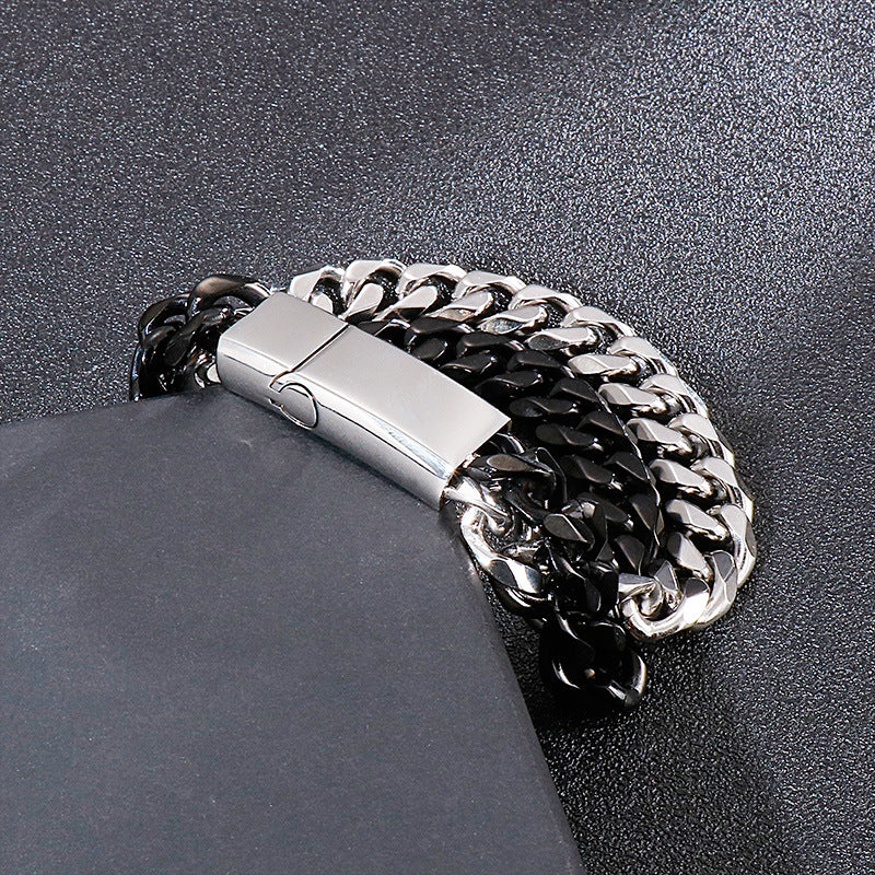 Everyday Genie Titanium Steel Double-Layer Cuban Chain Bracelet for Men