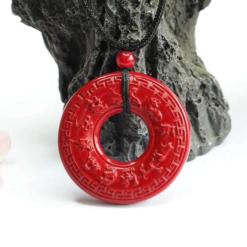 Zodiac Safety Ring Pendant with Purple Gold Sand Cinnabar Stone