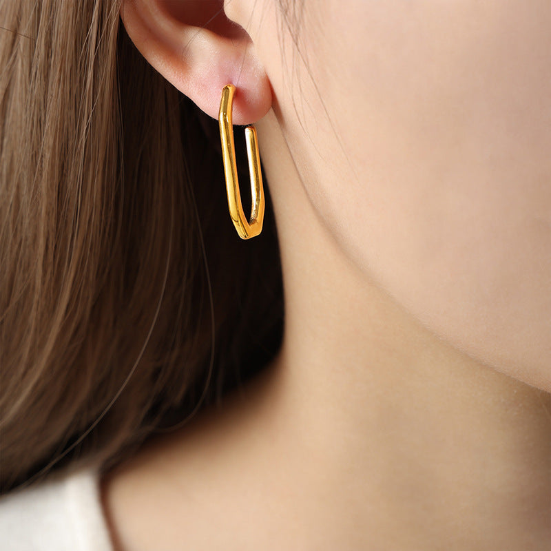 Golden Geometric Earrings: Luxe Titanium Steel Design for Women