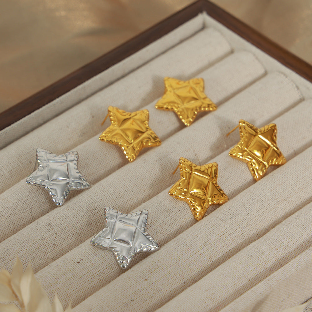 Luxurious Star Texture Earrings in 18k Gold Plated Titanium Steel