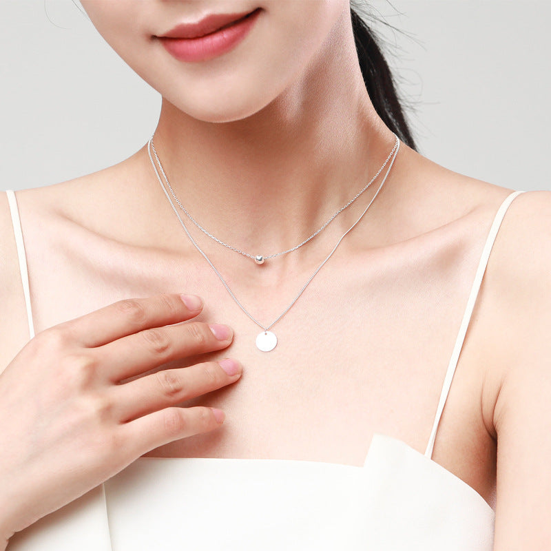 Elegant 925 Sterling Silver Double Layer Necklace for Women with Minimalist Design