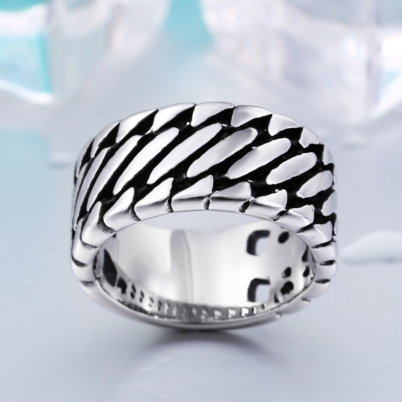 Titanium Steel Retro Locomotive Ring for Men - Domineering Stainless Steel Chain Design