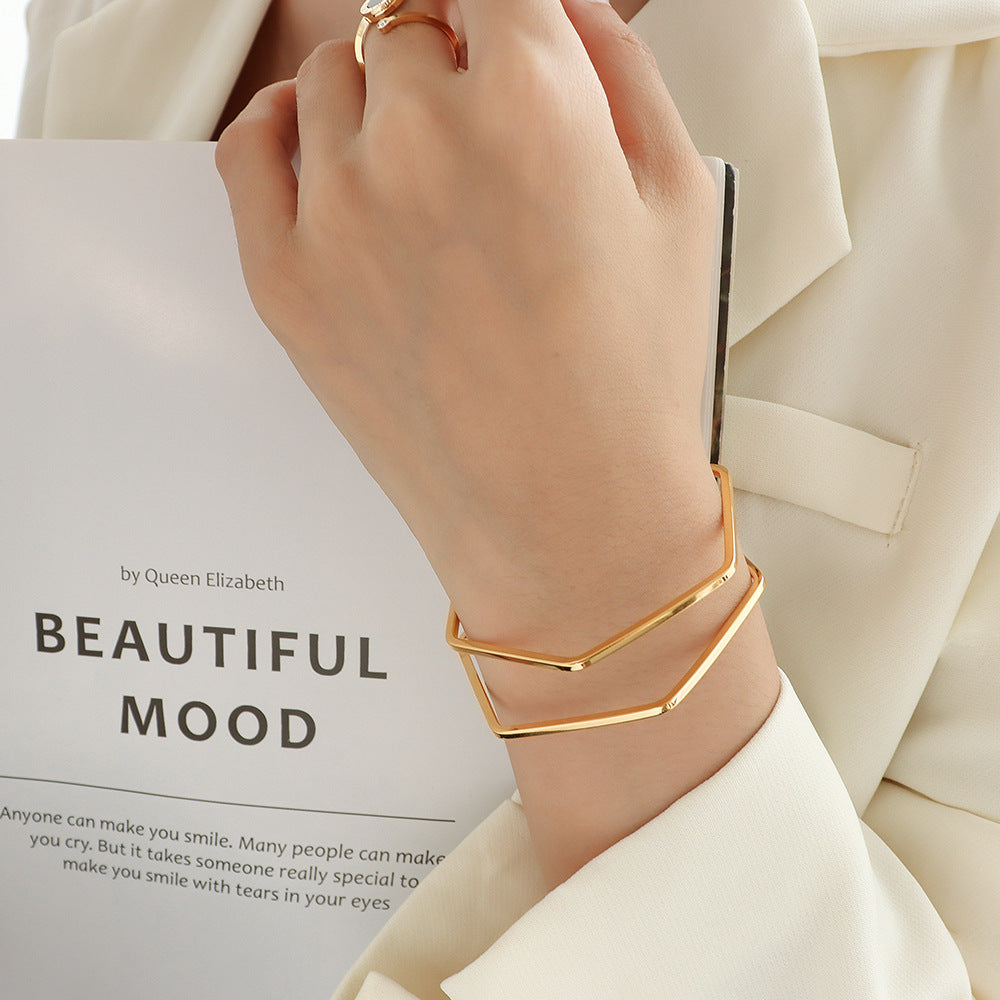 Exaggerated Stainless Steel Hollow Bracelet with 18k Gold Plating