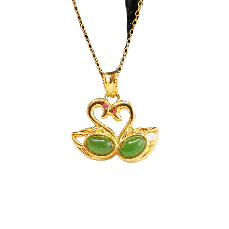 Hetian Jade Swan Couple Necklace