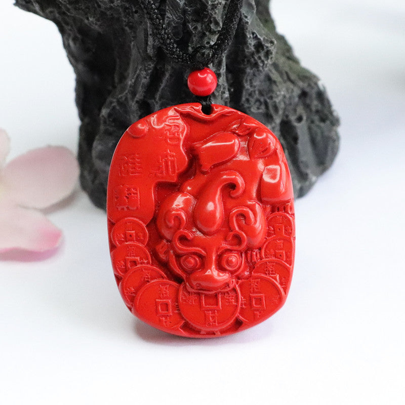 Vermilion Sand Pixiu Pendant with Red Sand Swallowing Gold Beast Pendant Jewelry