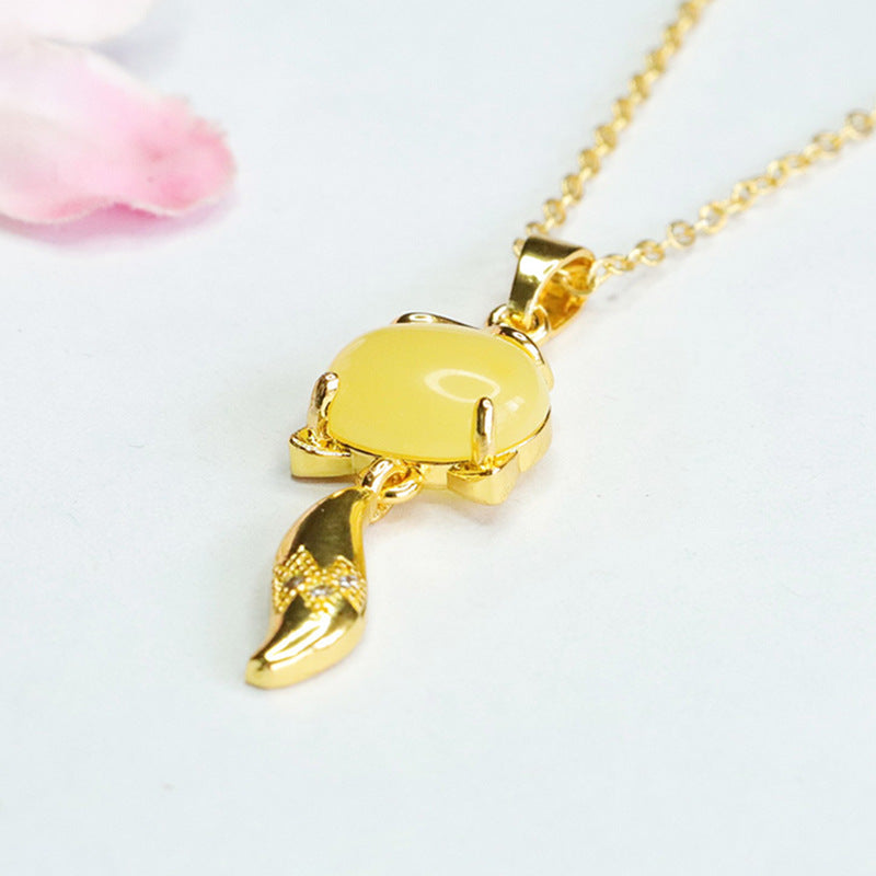 Beeswax Amber Fox Pendant crafted from Natural Materials