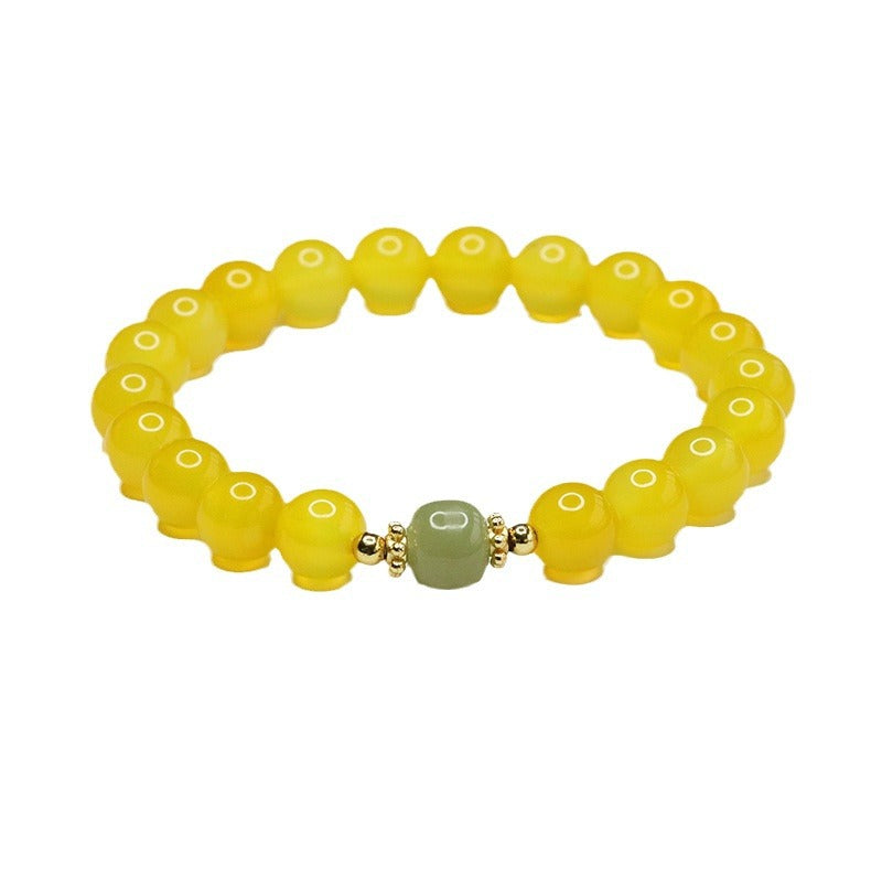 Yellow Chalcedony and Hetian Jade Sterling Silver Bracelet