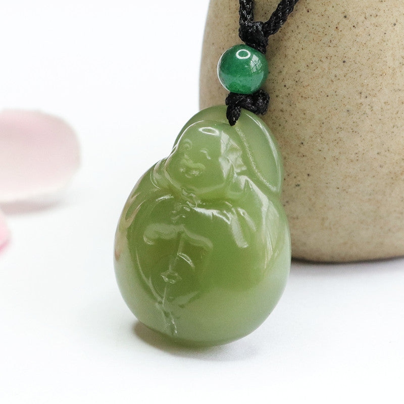 Jade Maitreya Buddha Pendant in Lake Green Hedian Natural Jade