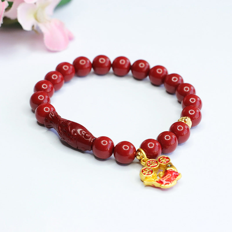 Cinnabar Stone Koi Bracelet