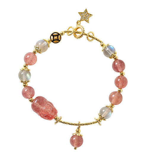 Strawberry Crystal Beaded Bracelet with Sterling Silver - Fortune's Favor Collection